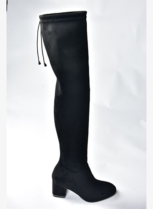 Siyah Süet Streç Kalın Topuklu Kadın Dizüstü Çizme N282920002 - Görsel 7