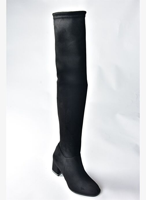 Siyah Süet Streç Kalın Topuklu Kadın Dizüstü Çizme N282920002 - Görsel 6