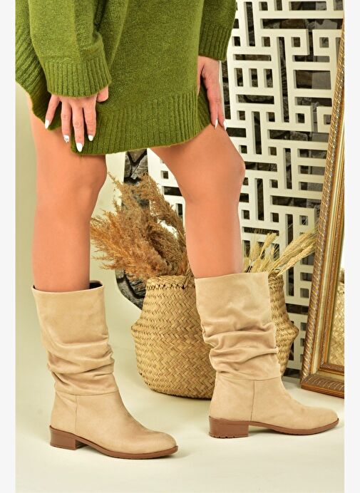 Ten Süet Büzgülü Günlük Kadın Çizme N726602102 - Görsel 4