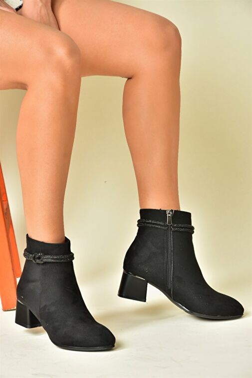 Siyah Süet Taş Detaylı Kalın Topuklu Kadın Bot N251035002 - Görsel 4