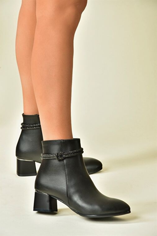Siyah Taş Detaylı Kalın Topuklu Kadın Bot N251035009 - Görsel 3