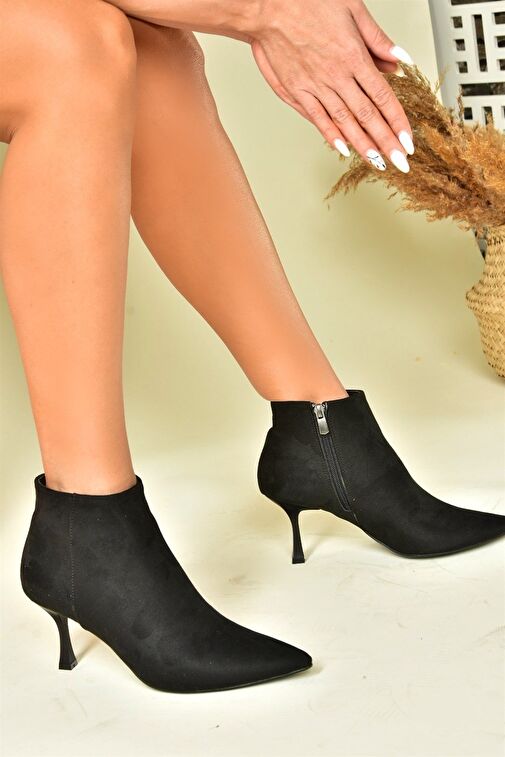 Siyah Süet İnce Topuklu Sivri Burun Kadın Bot N282102102 - Görsel 5