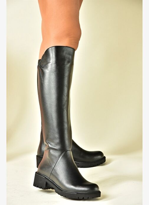 Siyah Hakiki Deri Alçak Topuklu Günlük Kadın Çizme N654032803 - Görsel 5