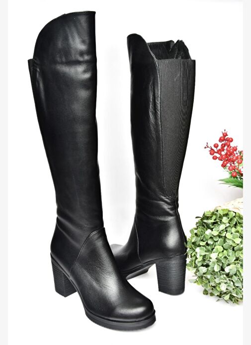 Siyah Hakiki Deri Alçak Topuklu Günlük Kadın Çizme N654032903 - Görsel 6