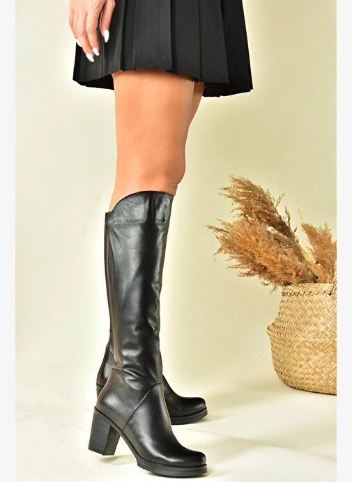 Siyah Hakiki Deri Alçak Topuklu Günlük Kadın Çizme N654032903 - Görsel 2