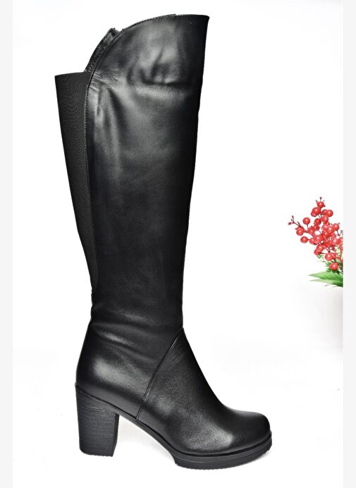 Siyah Hakiki Deri Alçak Topuklu Günlük Kadın Çizme N654032903 - Görsel 7