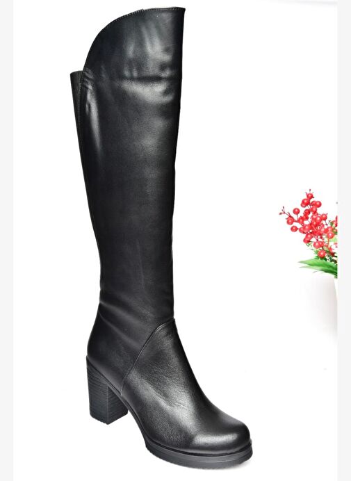 Siyah Hakiki Deri Alçak Topuklu Günlük Kadın Çizme N654032903 - Görsel 8