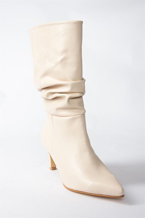Bej Büzgülü Kısa Topuklu Kadın Bot L882861909 - Görsel 5