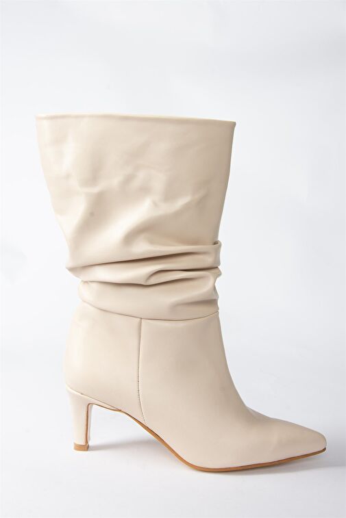 Bej Büzgülü Kısa Topuklu Kadın Bot L882861909 - Görsel 6