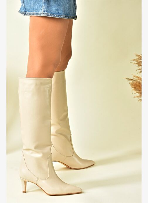 Bej Kısa Topuklu Kadın Çizme L882870409 - Görsel 4