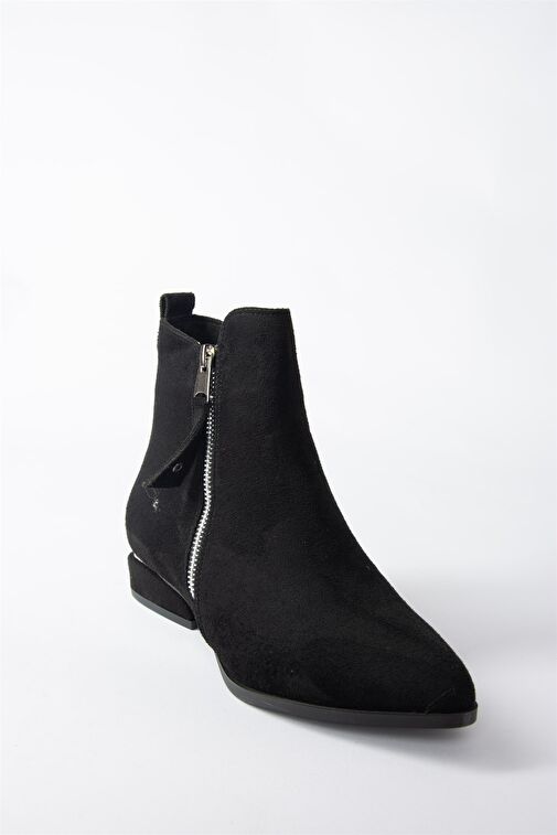 Siyah Süet Alçak Topuklu Kadın Bot N820001502 - Görsel 5