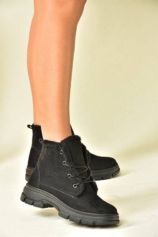 Siyah Süet Alçak Topuklu Kadın Bot N820160002 - Görsel 3