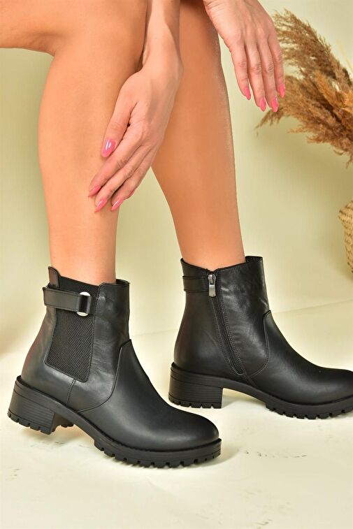 Siyah Hakiki Deri Kadın Bot N555053803 - Görsel 2