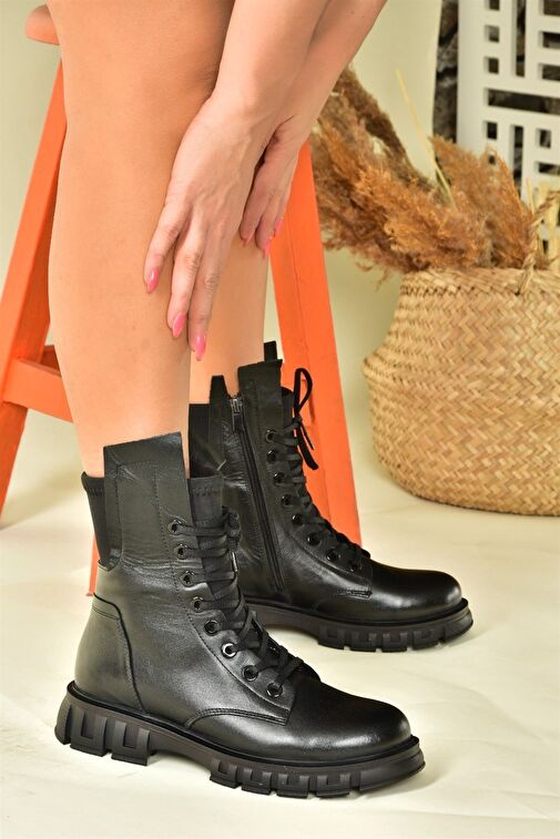 Siyah Hakiki Deri Günlük Kadın Postal Bot N555101503 - Görsel 4