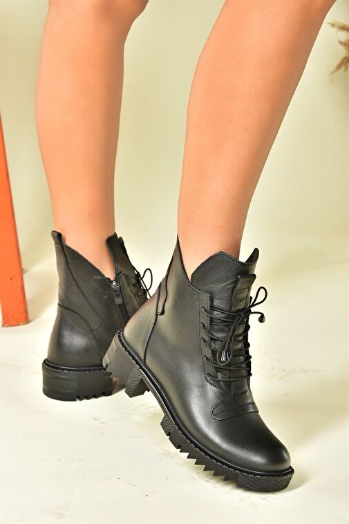 Siyah Hakiki Deri Günlük Kadın Postal Bot N555266203 - Görsel 4