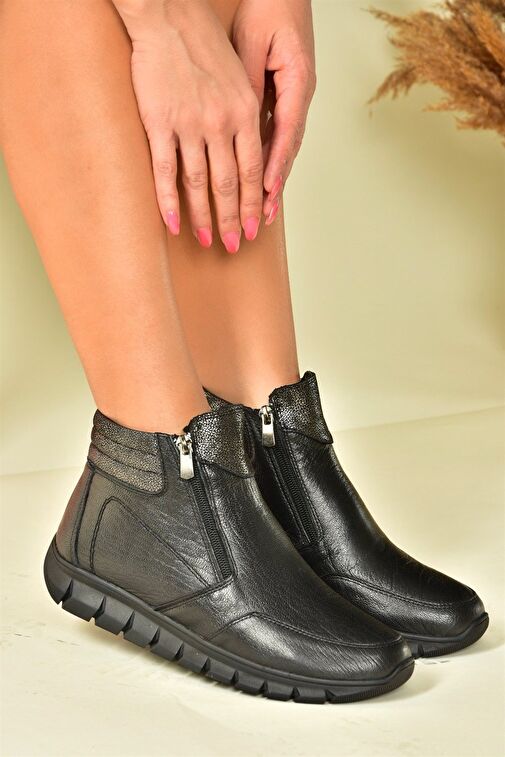 Siyah Hakiki Deri Comfort Ortopedik Taban Kadın Bot N555380703 - Görsel 2