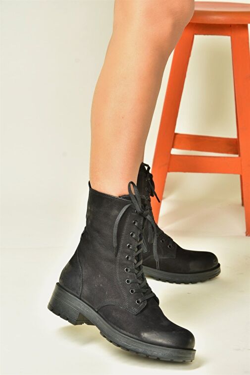 Siyah Hakiki Deri Nubuk Günlük Kadın Postal Bot N555400101 - Görsel 4