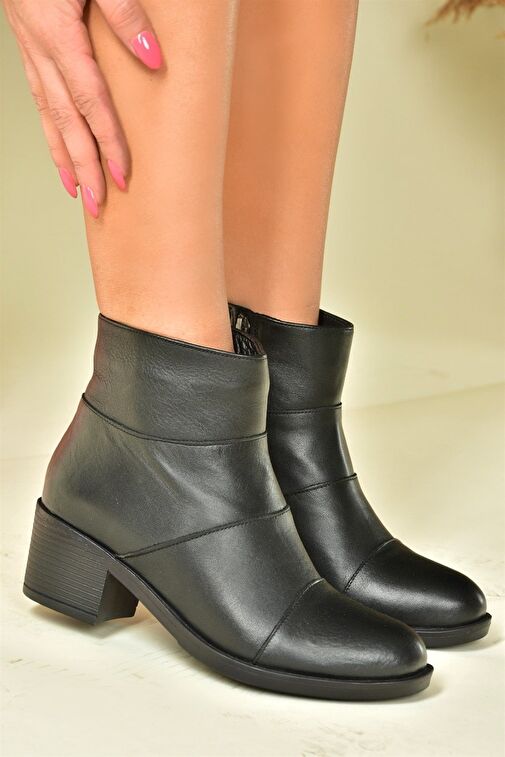 Siyah Hakiki Deri Alçak Topuklu Kadın Bot N555703003 - Görsel 3