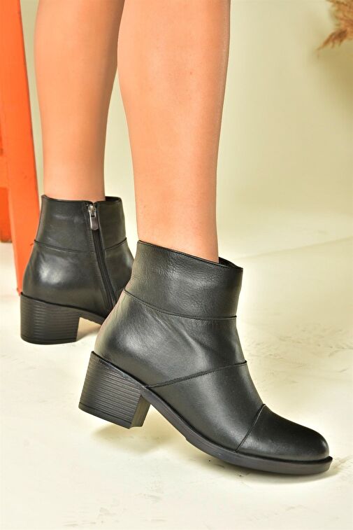 Siyah Hakiki Deri Alçak Topuklu Kadın Bot N555703003 - Görsel 4