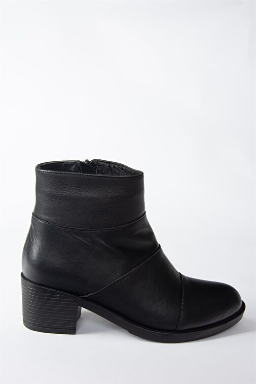 Siyah Hakiki Deri Alçak Topuklu Kadın Bot N555703003 - Görsel 6