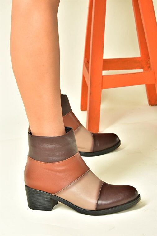 Vizon/Taba Hakiki Deri Alçak Topuklu Kadın Bot N555703003 - Görsel 4