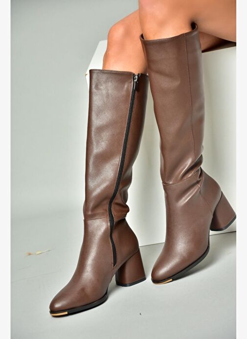 Kahverengi Alçak Topuklu Günlük Kadın Çizme J848300109 - Görsel 4