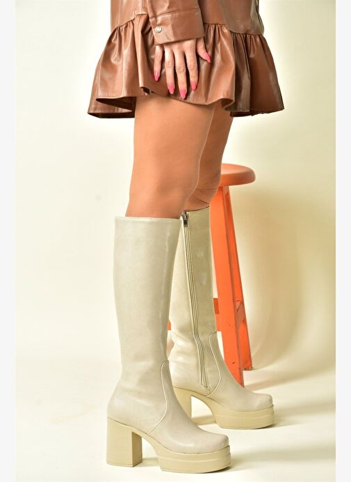 Bej Kalın Tabanlı Kadın Çizme N996650009 - Görsel 4