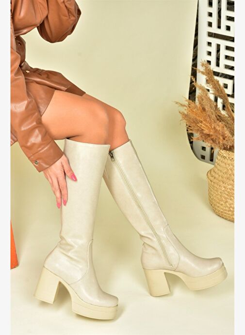 Bej Kalın Tabanlı Kadın Çizme N996650009 - Görsel 5