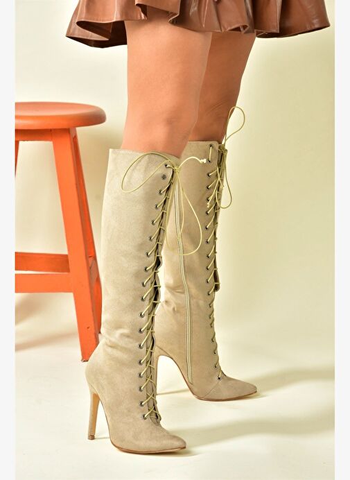 Ten Süet İnce Topuklu Kadın Çizme N372794102 - Görsel 3