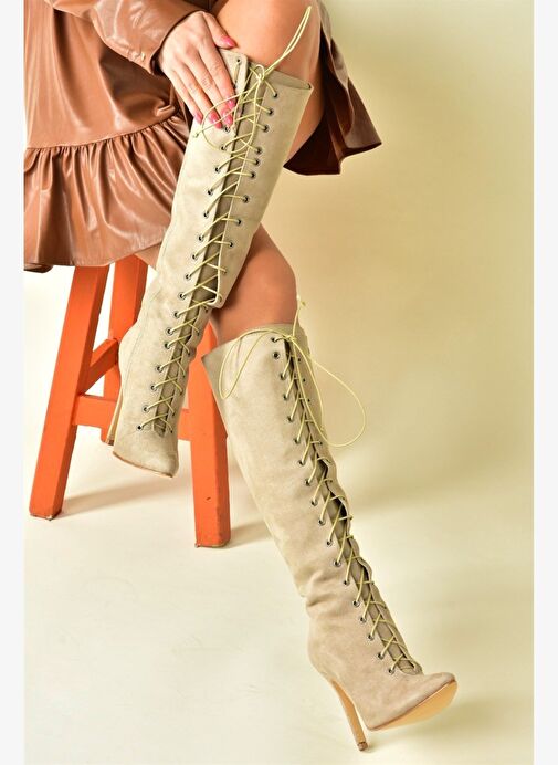 Ten Süet İnce Topuklu Kadın Çizme N372794102 - Görsel 4