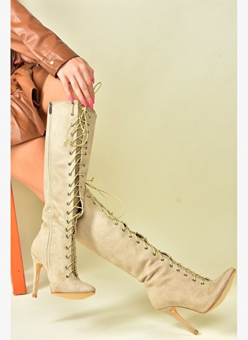 Ten Süet İnce Topuklu Kadın Çizme N372794102 - Görsel 5