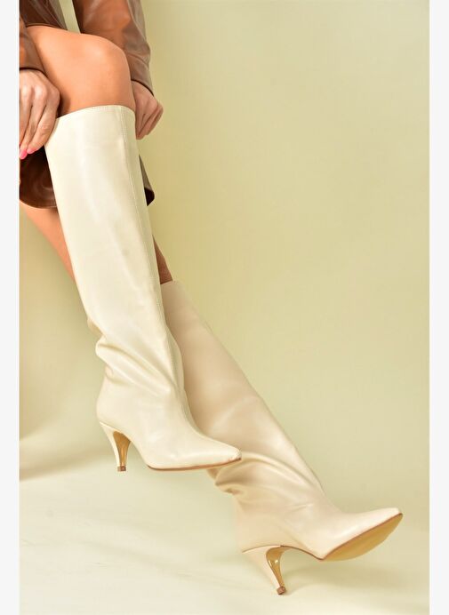 Bej Alçak Topuklu Kadın Çizme N749204009 - Görsel 4
