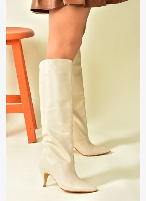 Bej Alçak Topuklu Kadın Çizme N749204009 - Görsel 5