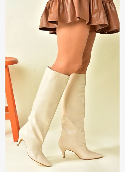 Bej Alçak Topuklu Kadın Çizme N749204009 - Görsel 3