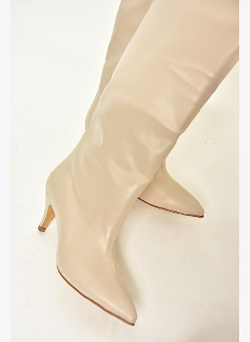Bej Alçak Topuklu Kadın Çizme N749204009 - Görsel 9
