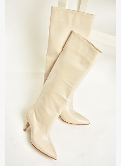 Bej Alçak Topuklu Kadın Çizme N749204009 - Görsel 6