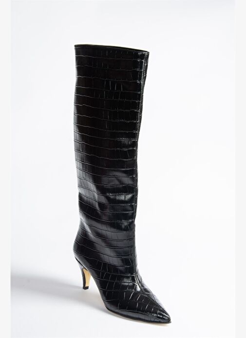 Siyah Kroko Baskı Alçak Topuklu Kadın Çizme N749204011 - Görsel 7