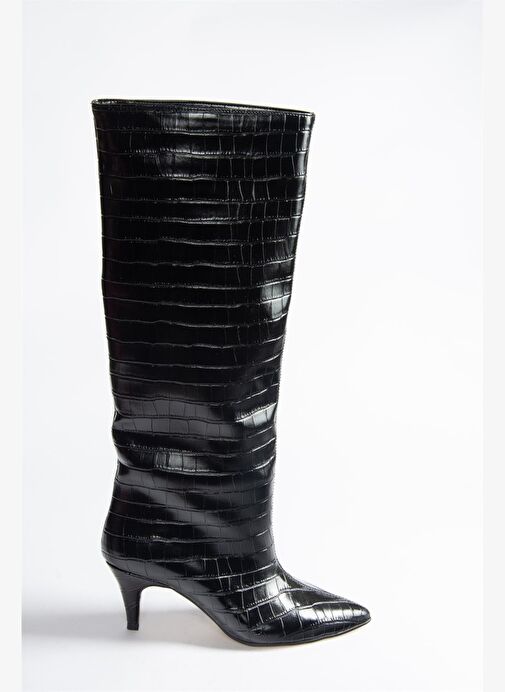 Siyah Kroko Baskı Alçak Topuklu Kadın Çizme N749204011 - Görsel 6
