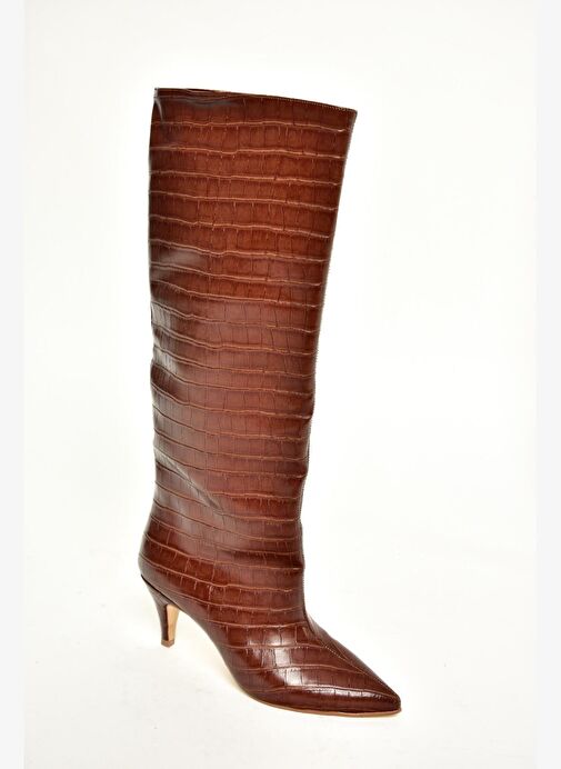 Taba Kroko Baskı Alçak Topuklu Kadın Çizme N749204011 - Görsel 7