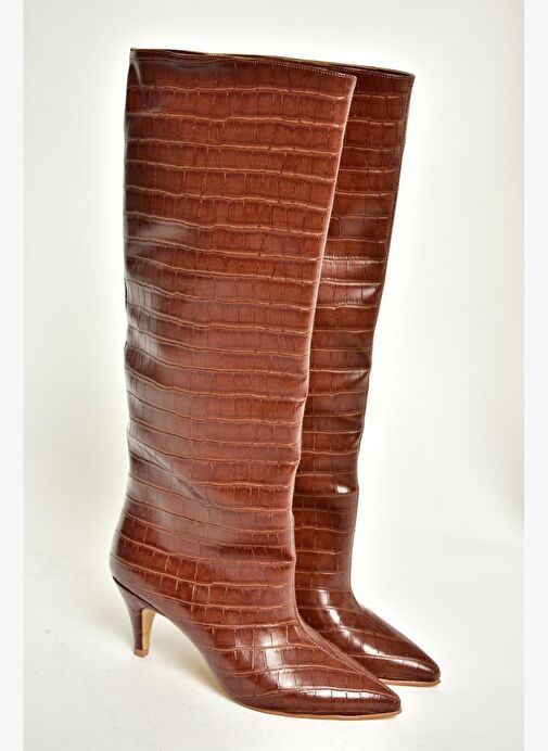 Taba Kroko Baskı Alçak Topuklu Kadın Çizme N749204011 - Görsel 5