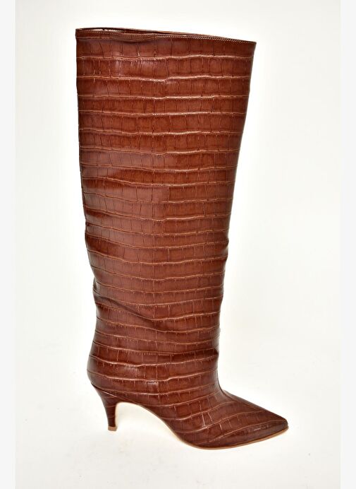 Taba Kroko Baskı Alçak Topuklu Kadın Çizme N749204011 - Görsel 6