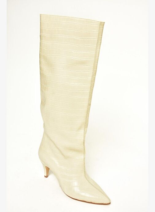 Bej Kroko Baskı Alçak Topuklu Kadın Çizme N749204011 - Görsel 8