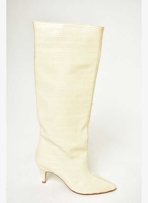 Bej Kroko Baskı Alçak Topuklu Kadın Çizme N749204011 - Görsel 7