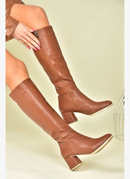 Koyu Taba Alçak Topuklu Günlük Kadın Çizme J848300109 - Görsel 5