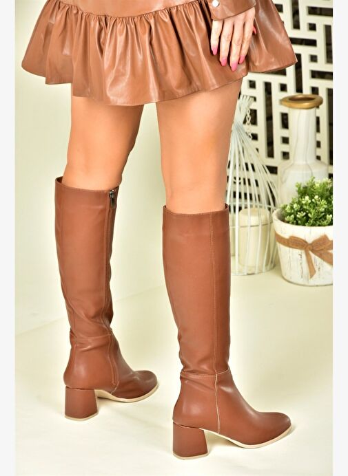 Koyu Taba Alçak Topuklu Günlük Kadın Çizme J848300109 - Görsel 4