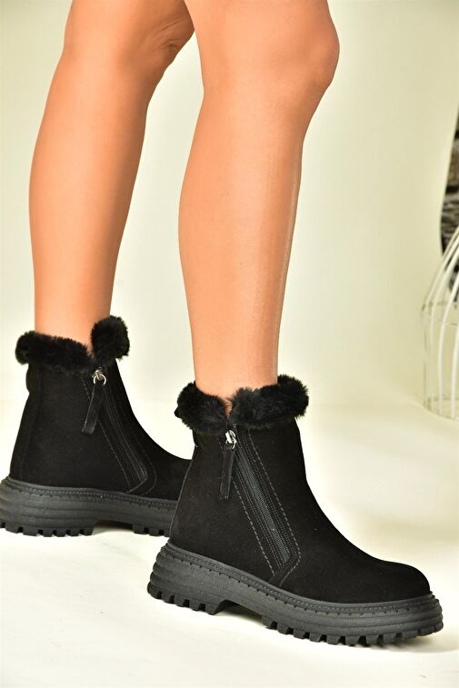 Siyah Hakiki Süet Kalın Tabanlı Günlük Kadın Bot N654080602 - Görsel 3