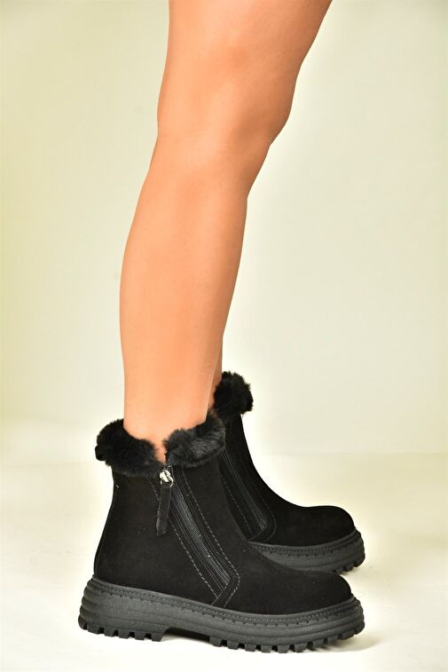 Siyah Hakiki Süet Kalın Tabanlı Günlük Kadın Bot N654080602 - Görsel 4