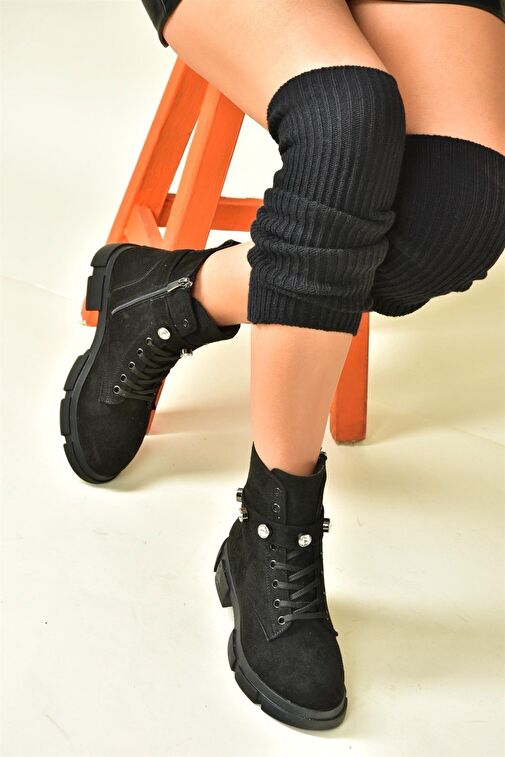 Siyah Süet Taş Detalı Günlük Kadın Bot N820003202 - Görsel 2