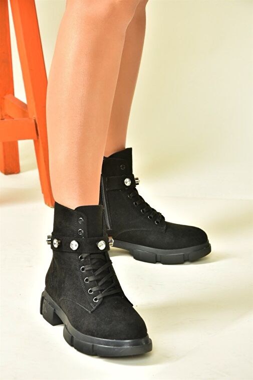 Siyah Süet Taş Detalı Günlük Kadın Bot N820003202 - Görsel 3