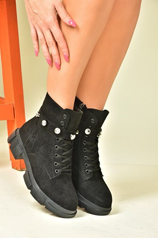 Siyah Süet Taş Detalı Günlük Kadın Bot N820003202 - Görsel 4